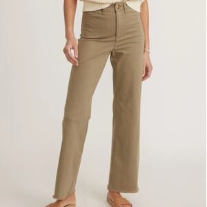 Marine Layer Bridget Wide Leg Raw Hem Full Length Pants in Olive Green Womens 14